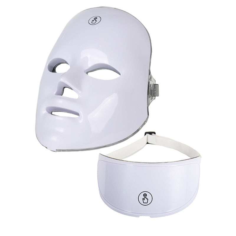White LED face mask with charging cable on a white background